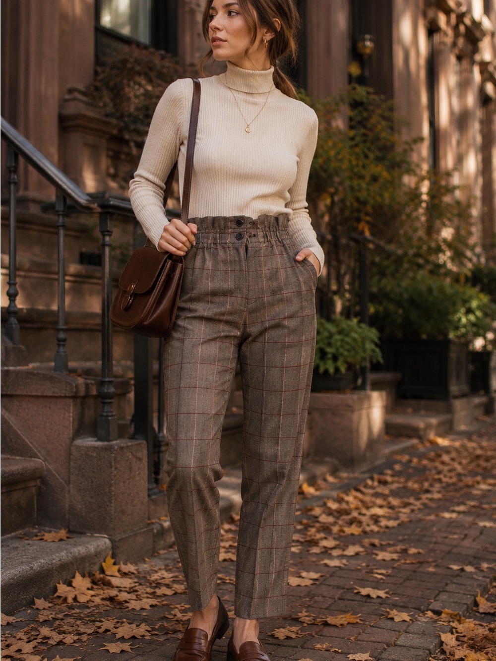Madewell Plaid Paperbag Waist Pants Women’s 0 Brown Herringbone High Rise